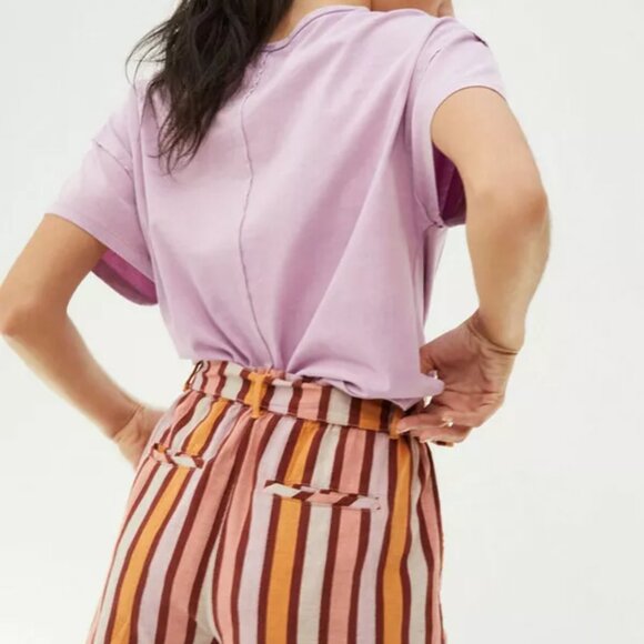 Anthropologie Paper Bag High Waisted Stripe Shorts with Removable Belt - Picture 2 of 6